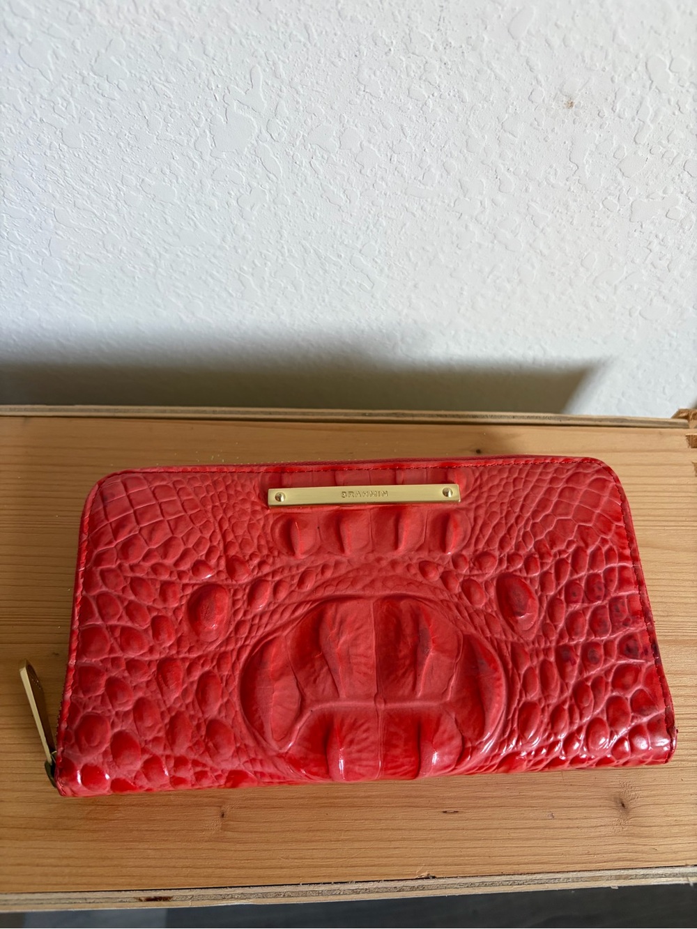 Brahmin Pinkish/Orangish Croc-Embossed Suri Zip Wallet -